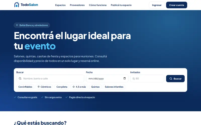 Plataforma TodoSalon de salones de eventos